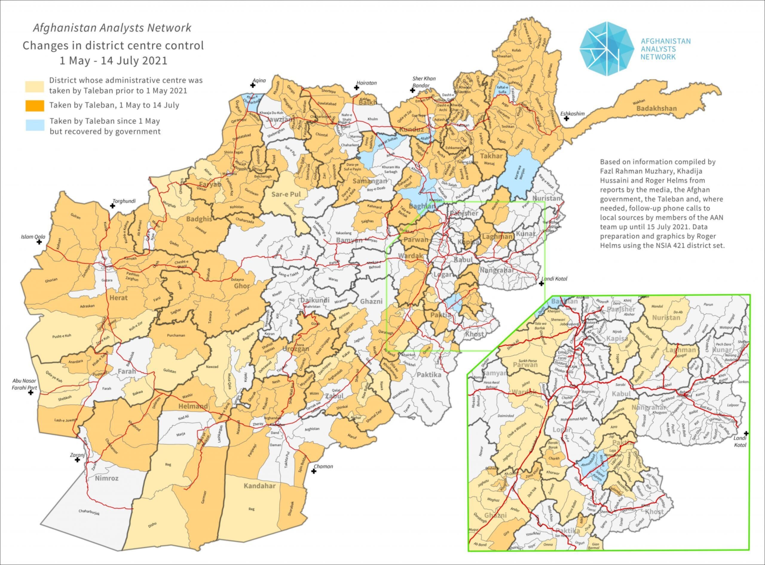 Distretti afgani contesi tra Talebani e governo di Kabul - luglio 2021